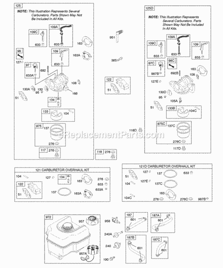 Carburetor Fuel Supply Diagram and Parts List for 121352-0049-B1  Briggs and Stratton Engine
